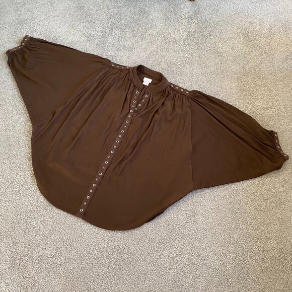 CHICO’s Brown Ring Trim Top Batwing 3/4 Sleeve Top Blouse Chico's Sz 0  - Z2362 - Picture 2 of 12
